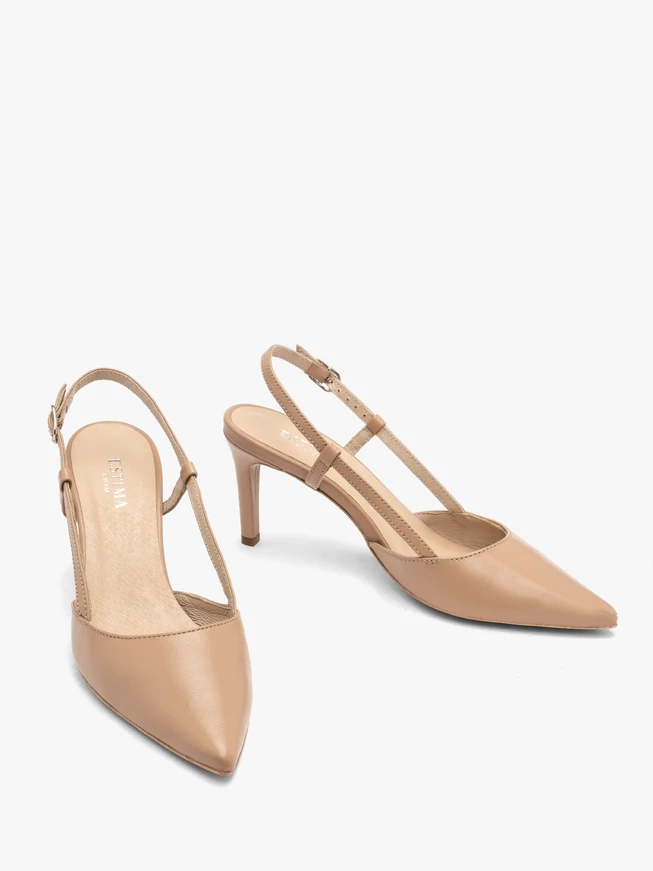 Beigefarbene Slingback-Pumps