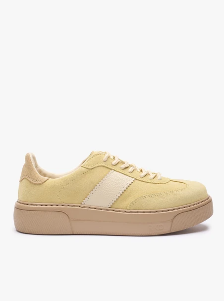 Jasnożółte sneakersy ze skóry licowej i welurowej
