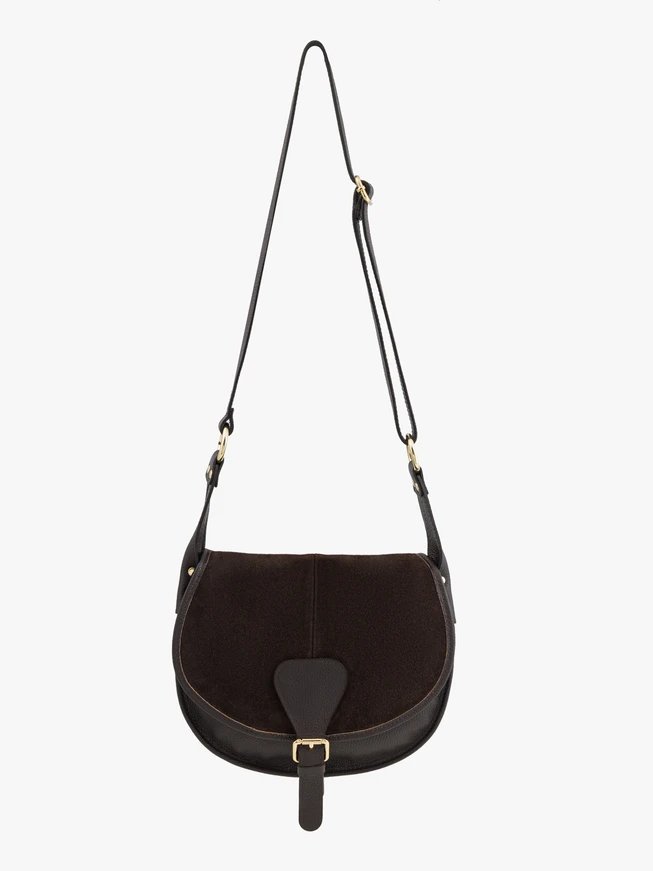 Posttasche aus braunem Leder und Velours
