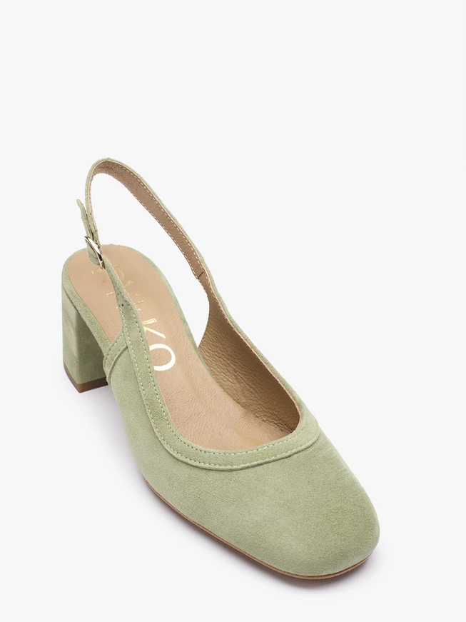 Hellgrüne Slingback-Pumps ohne Absatz