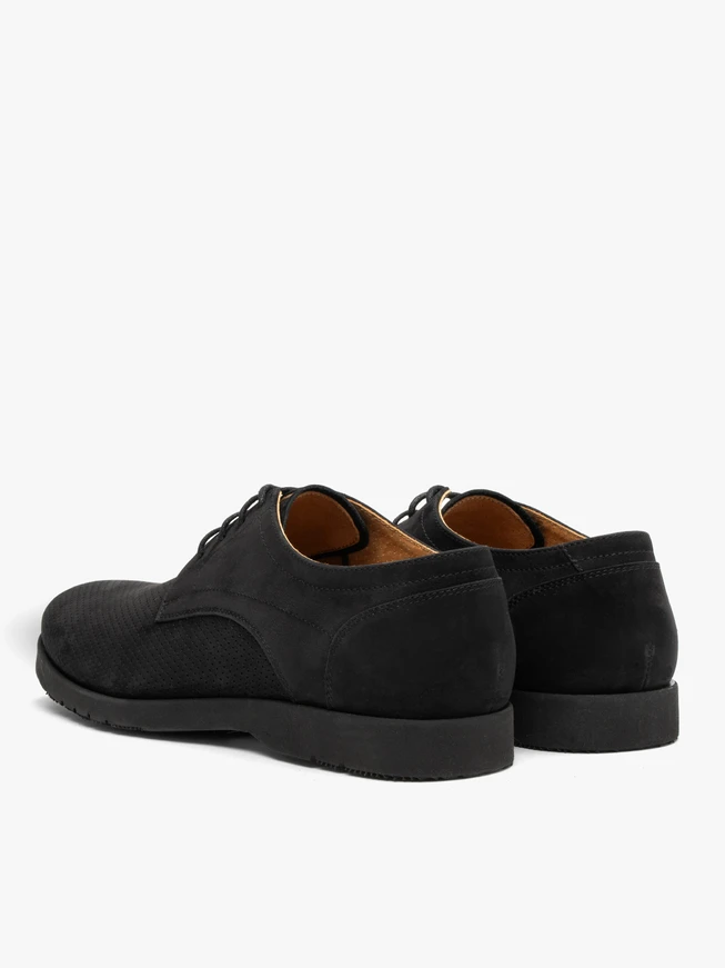 Black nubuck men’s shoes with perforated upper