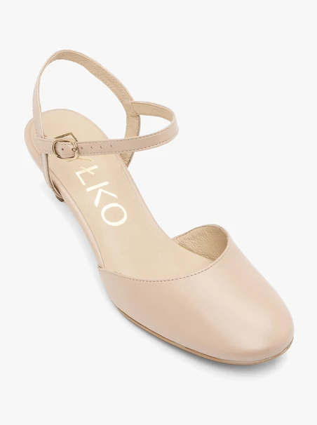 Beigefarbene Slingback-Pumps ohne Absatz