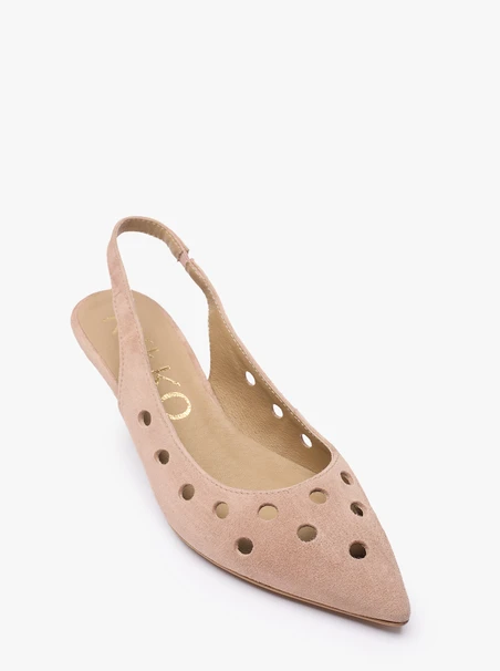 Brudnoróżowe wycinane czółenka bez pięty slingback