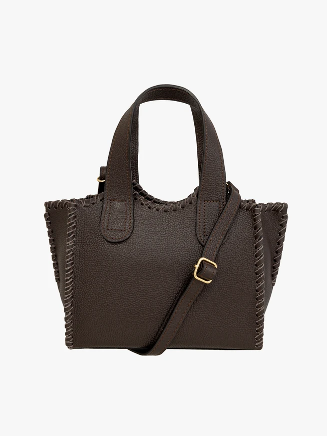 Braune Vollnarbenlederhandtasche mit Nähten