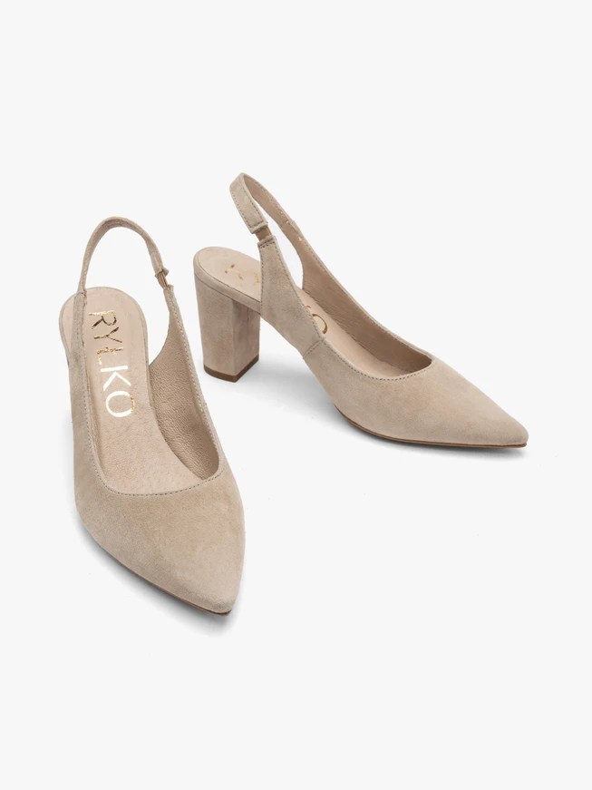 Beige Stiletto-Pumps mit offenem Absatz