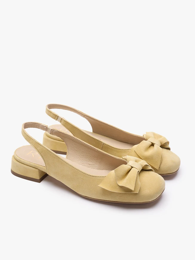 Leuchtend gelbe Slingback Pumps ohne Absatz mit Schleife