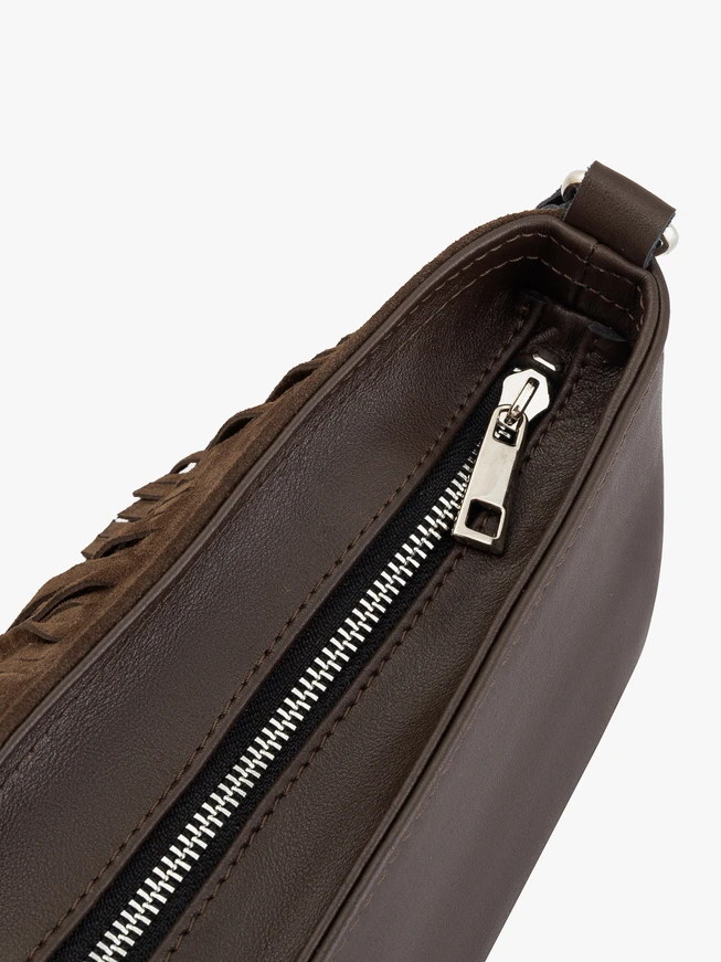 Dunkelbraune Handtasche mit Fransen