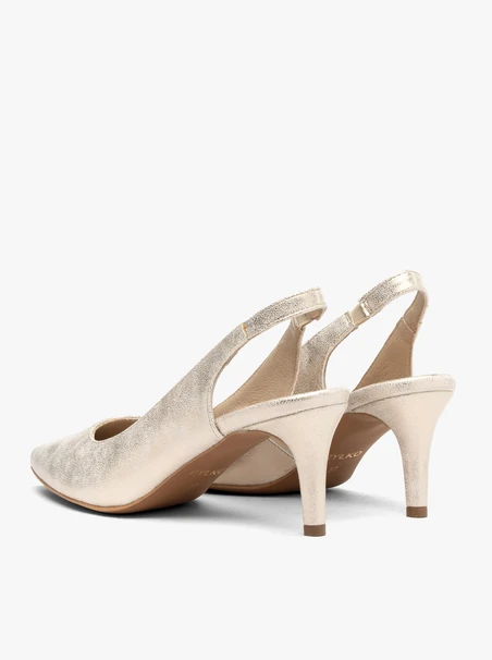 Platynowe czółenka typu slingback na szpilce