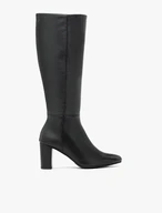 Black leather wide calf knee boots
