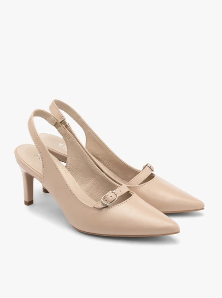 Beżowe czółenka typu slingback z ozdobnym paskiem