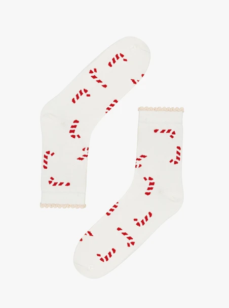 White unisex socks with Christmas candy canes