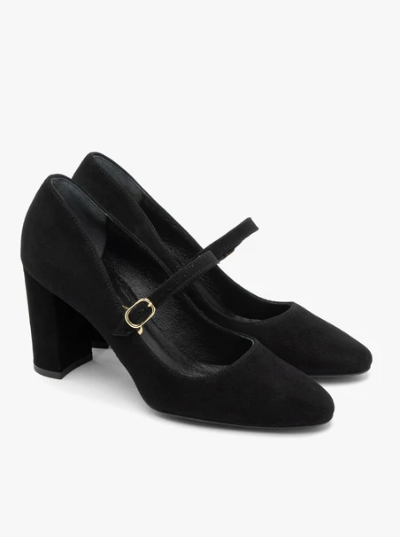 Schwarze Stiletto-Pumps mit Riemen
