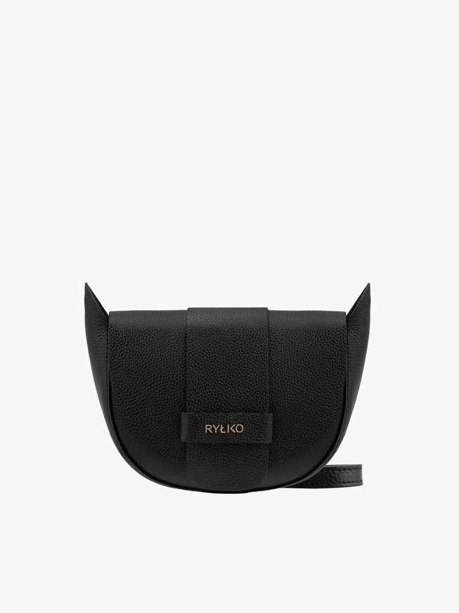 Schwarze halbrunde Lederhandtasche