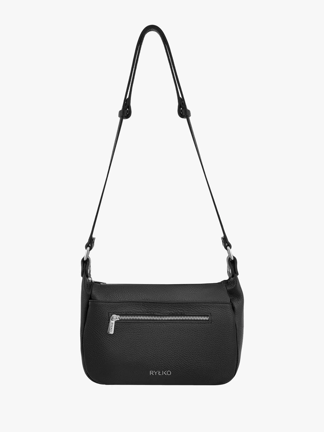 Schwarze mittelgroße Lederhandtasche