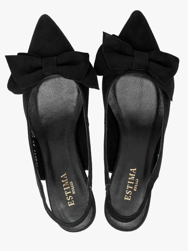 Velour slingback pumps with a bow