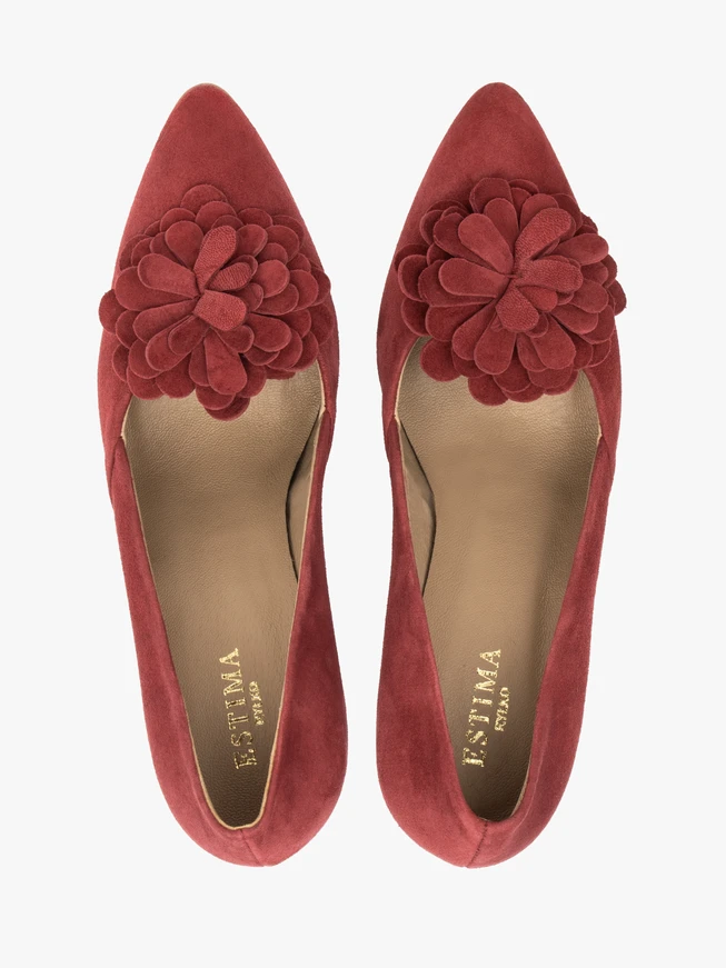 Kastanienbraune Blumen-Stiletto-Pumps