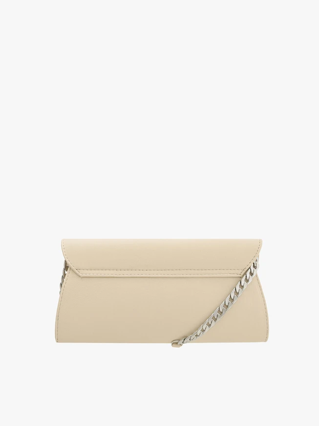 Beigefarbene Leder-Clutch-Tasche mit Kettenriemen
