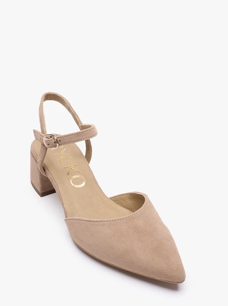 Taupe czółenka bez pięty slingback na słupku