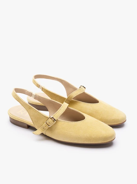 Leuchtend gelbe Veloursleder Slingback-Pumps ohne Absatz