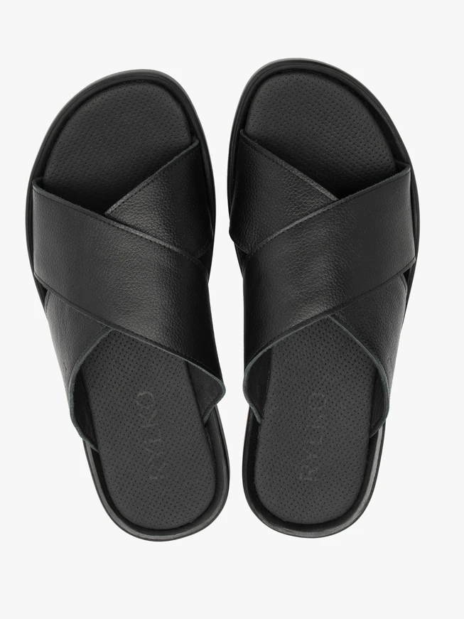 Schwarze Herren-Flip-Flops aus genarbtem Leder