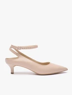 Beigefarbene Lederpumps mit Kitten-Heels