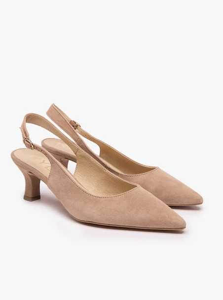 Beżowe czółenka slingback bez pięty