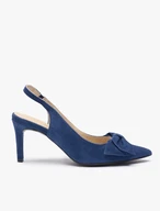 Marineblaue Slingback-Pumps ohne Absatz mit Schleifenverzierung