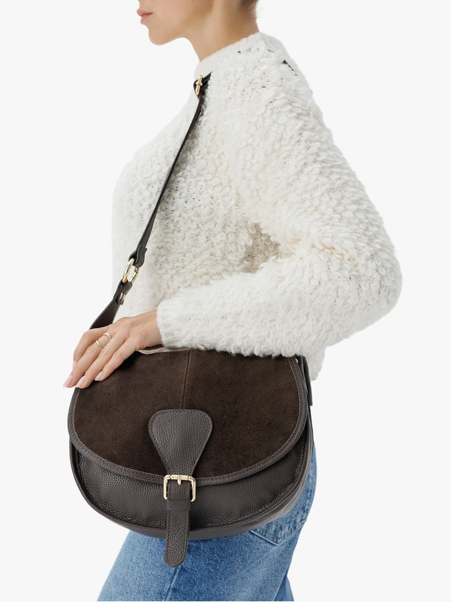 Posttasche aus braunem Leder und Velours