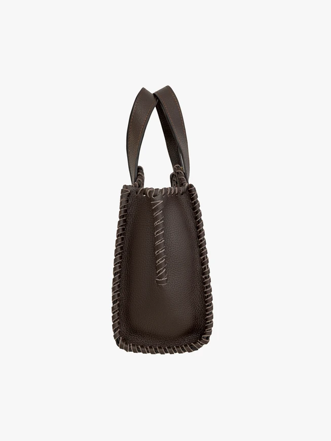 Braune Vollnarbenlederhandtasche mit Nähten