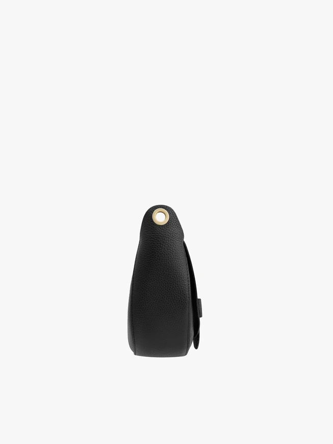 Schwarze halbrunde Lederhandtasche