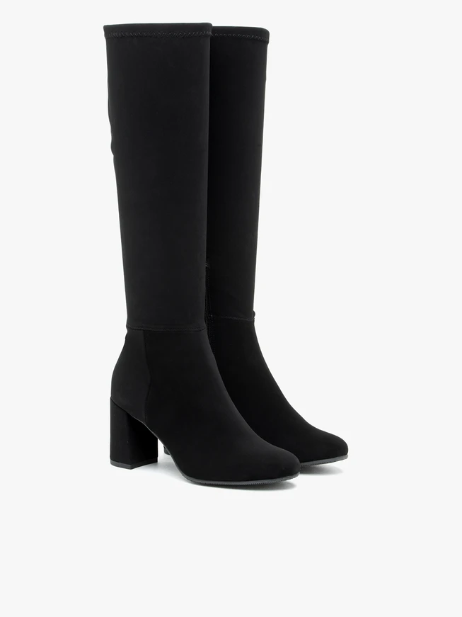 Black stretch nubuck high boots