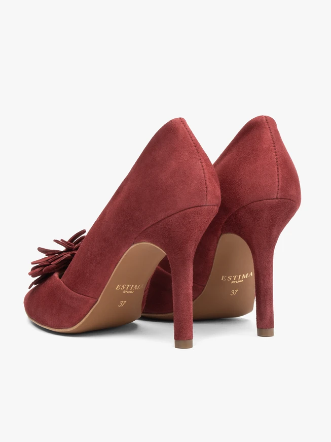 Kastanienbraune Blumen-Stiletto-Pumps