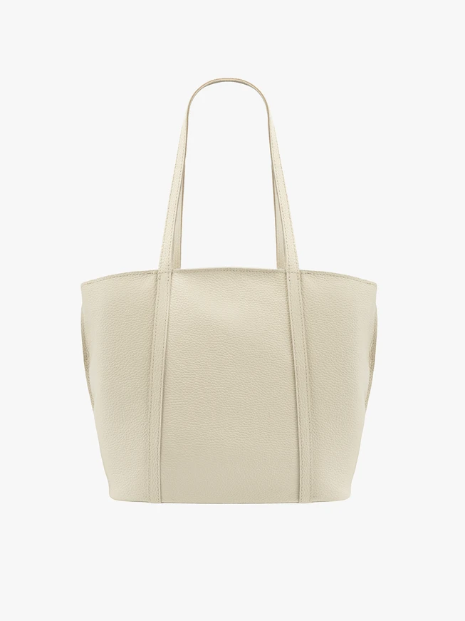 Geräumige A4 Shopper-Tasche aus Vollnarbenleder in Creme