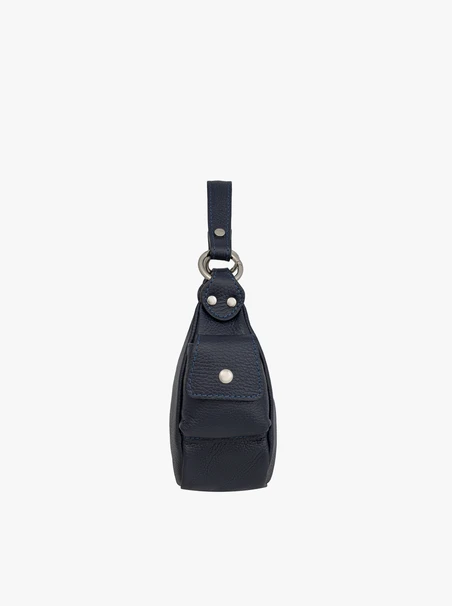 Marineblaue vollnarbige Lederhandtasche