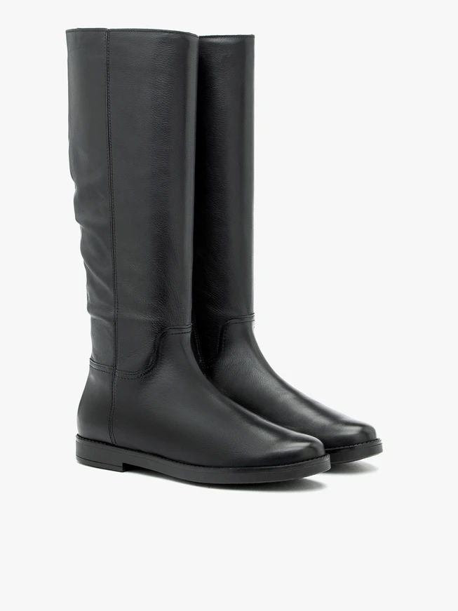 Black suede slim-fit flat boots