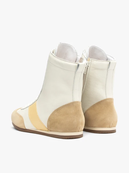 White-Beige Ankle-High Sneakers