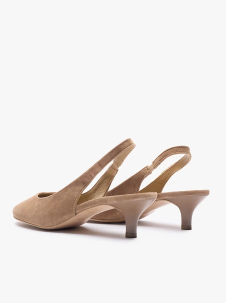Jasnobrązowe czółenka slingback bez pięty