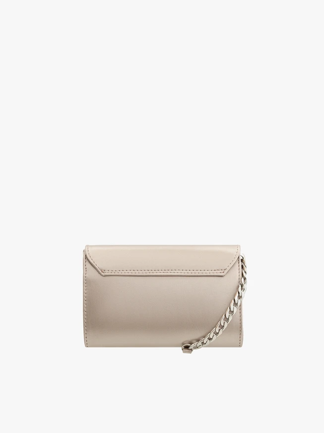 Platinfarbene Leder-Clutch-Tasche mit Kette