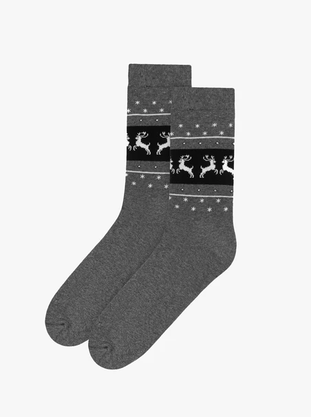 Grey unisex Christmas socks with reindeer