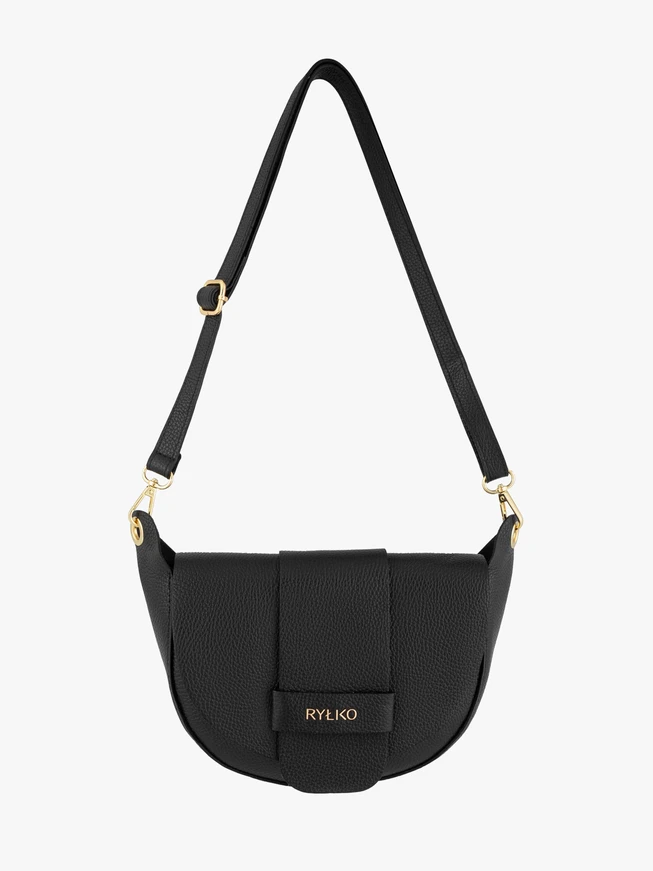 Schwarze halbrunde Lederhandtasche