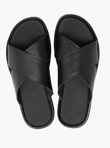 Schwarze Herren-Flip-Flops aus genarbtem Leder