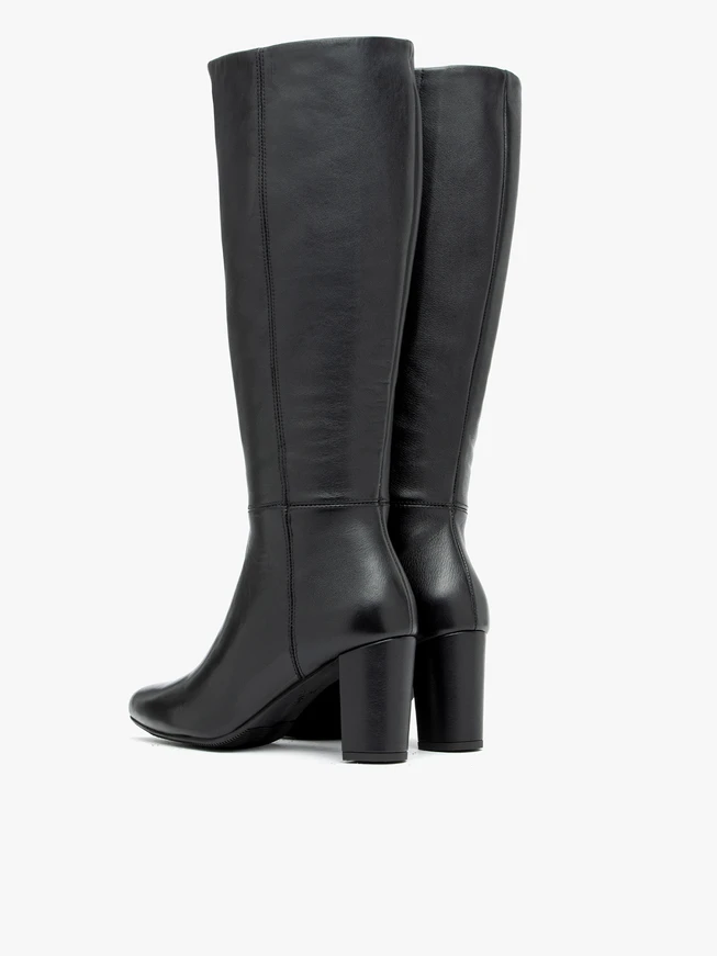 Black leather wide calf knee boots