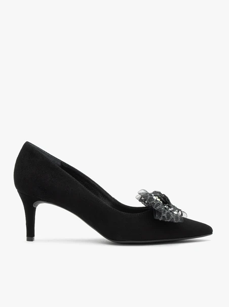 Black Women's Pumps with Removable Bow