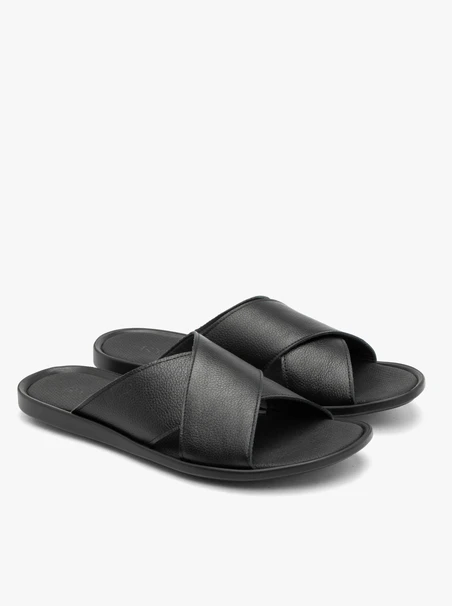 Schwarze Herren-Flip-Flops aus genarbtem Leder