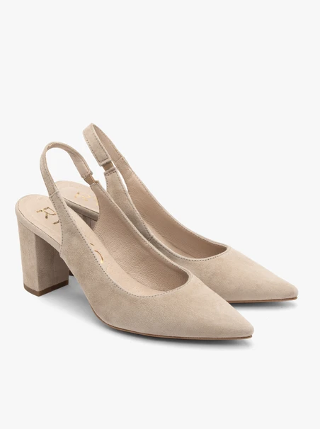 Beige Stiletto-Pumps mit offenem Absatz