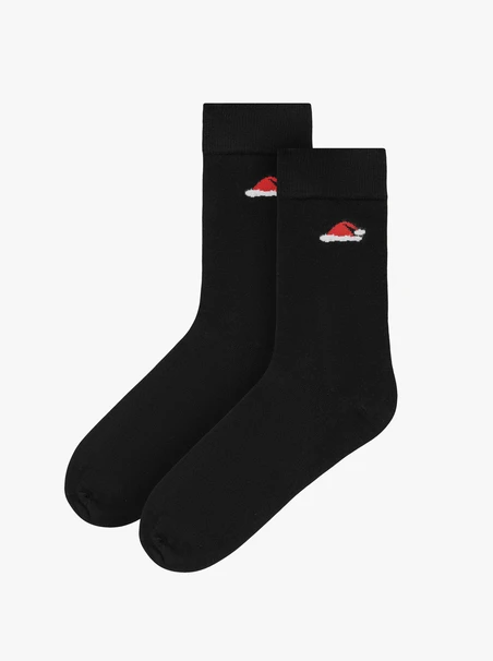 Black unisex Christmas socks with Santa hat