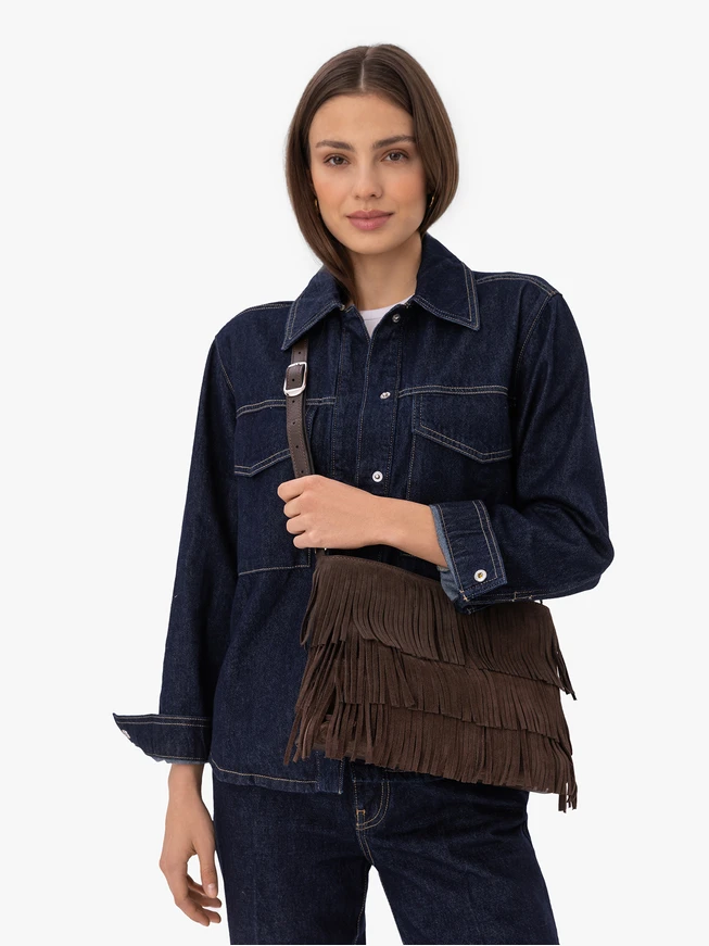 Dunkelbraune Handtasche mit Fransen