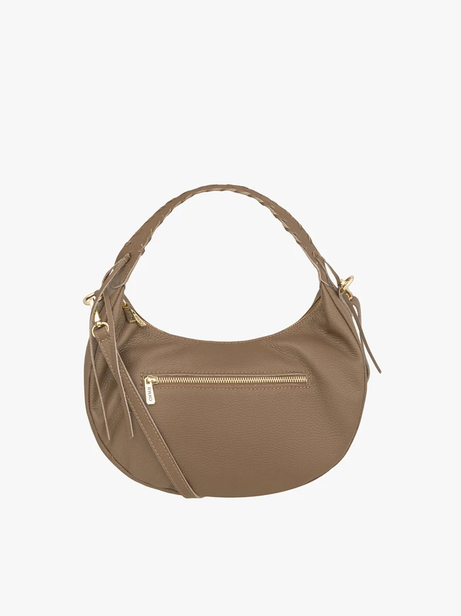 Dunkelbeige Vollnarbenlederhandtasche
