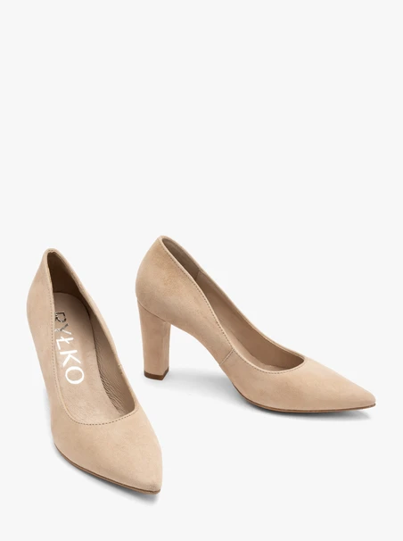 Velours-Pumps mit klobigem Stilettoabsatz