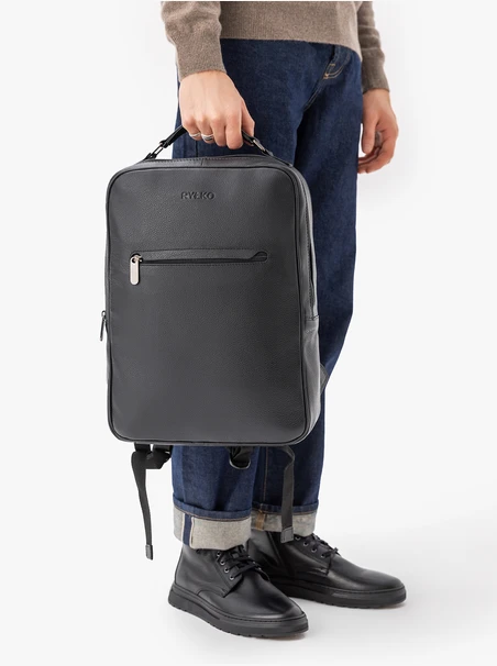 Schwarzes Leder Laptop Rucksack Tasche